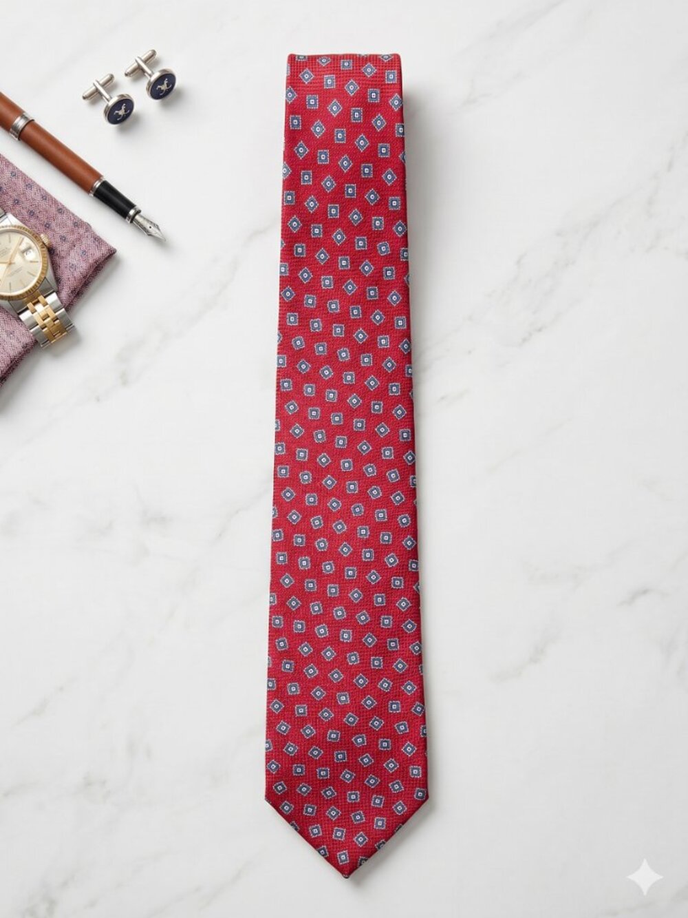Wembley Silk Red Tie with Diamond Motif